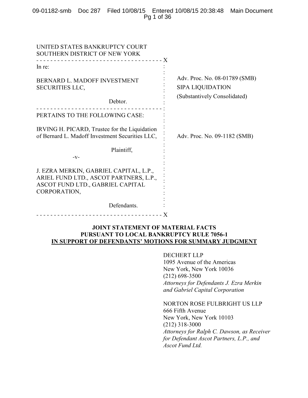 287 Filed 10/08/15 Entered 10/08/15 20:38:48 Main Document Pg 1 of 36