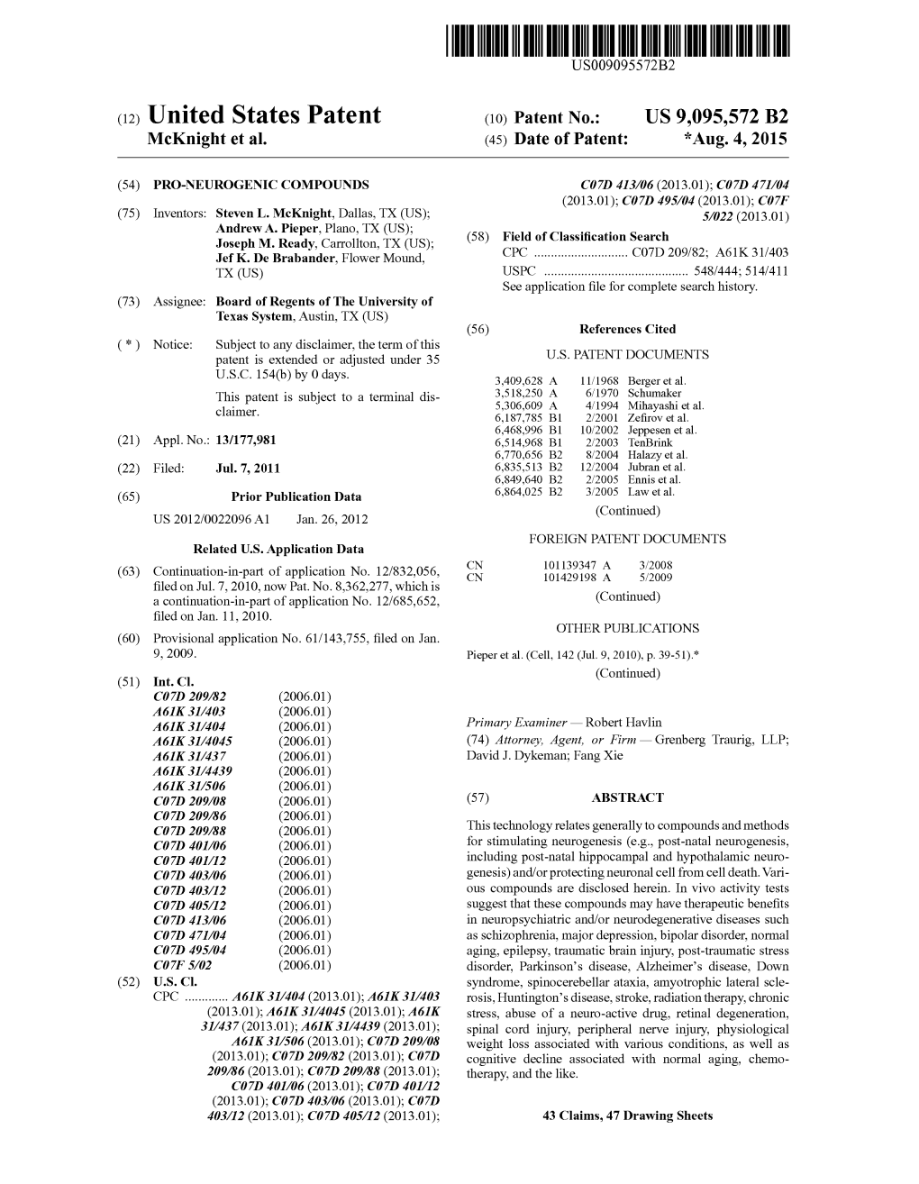 (12) United States Patent (10) Patent No.: US 9,095,572 B2 Mcknight Et Al