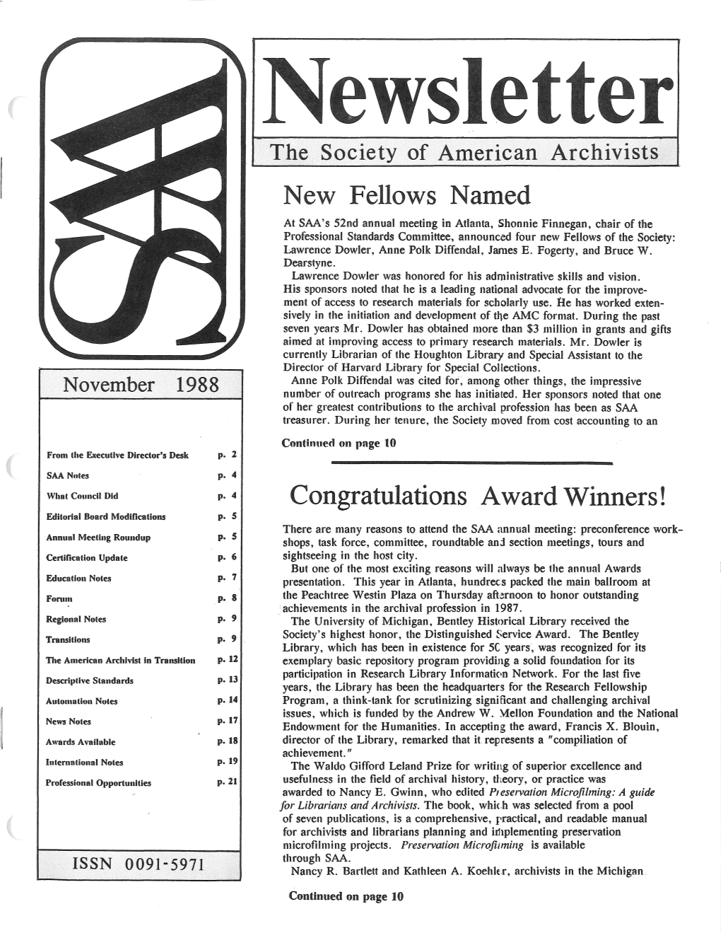 SAA Newsletter 1988