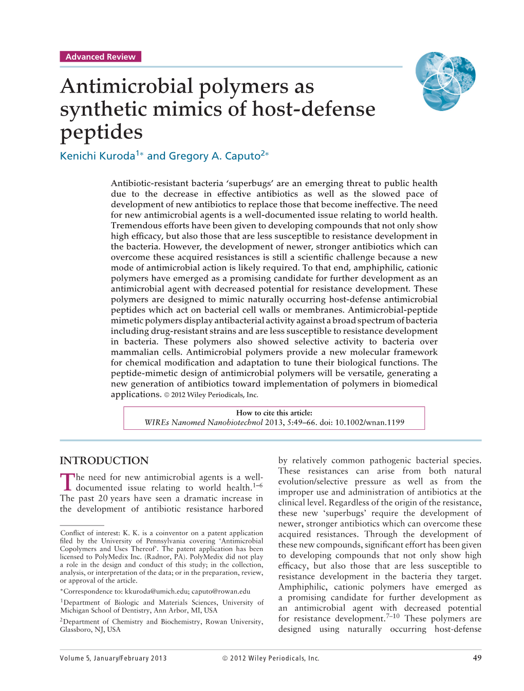 Antimicrobial Polymers As Synthetic Mimics of Hostdefense Peptides