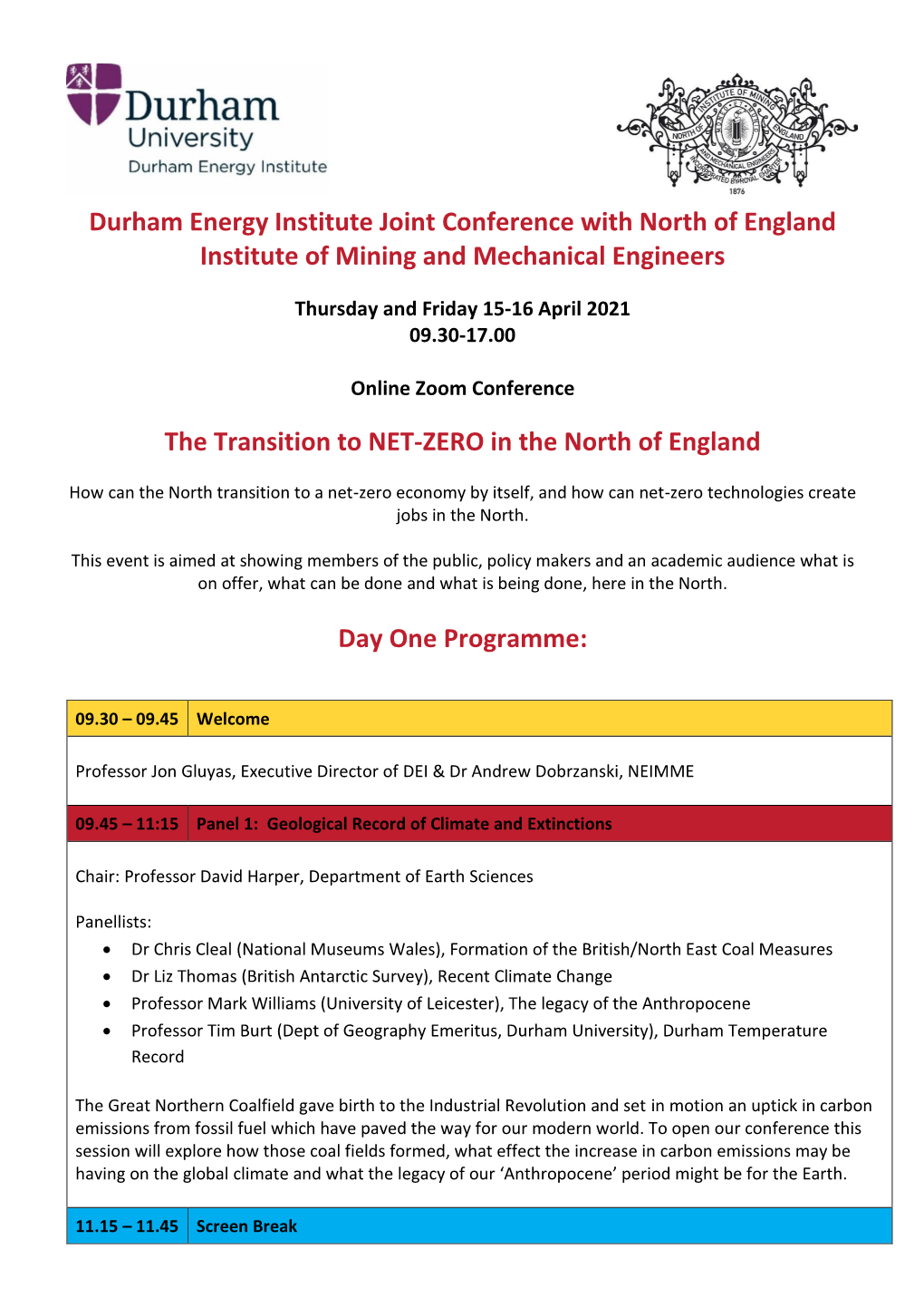 Durham Energy Institute Joint Conference with North of England Institute of Mining and Mechanical Engineers