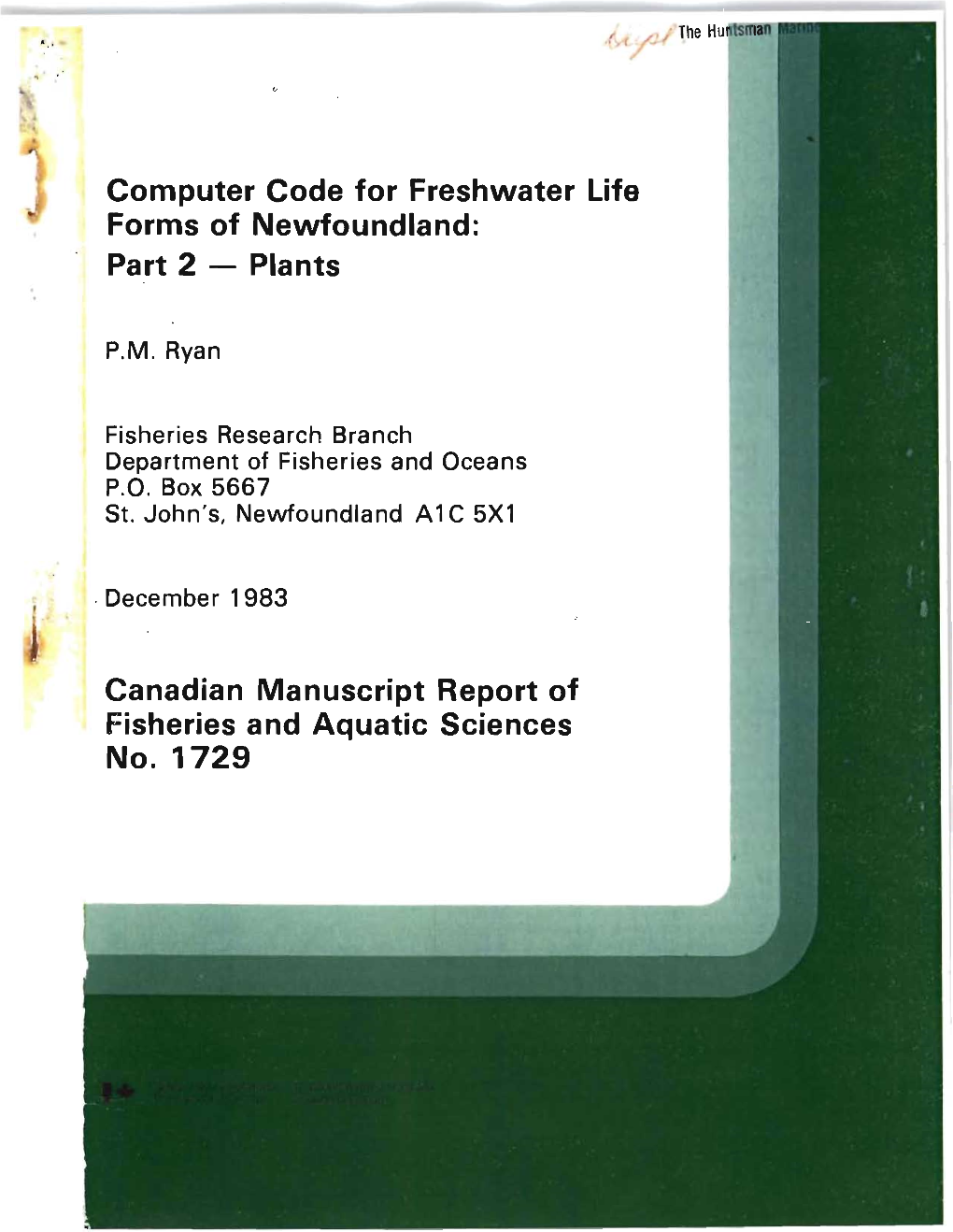 Plants Canadian Manuscript Report of Fisheries and Aquatic S