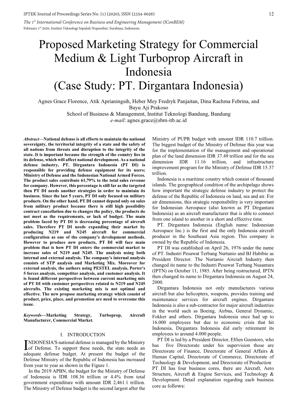 Proposed Marketing Strategy for Commercial Medium & Light Turboprop Aircraft in Indonesia (Case Study: PT