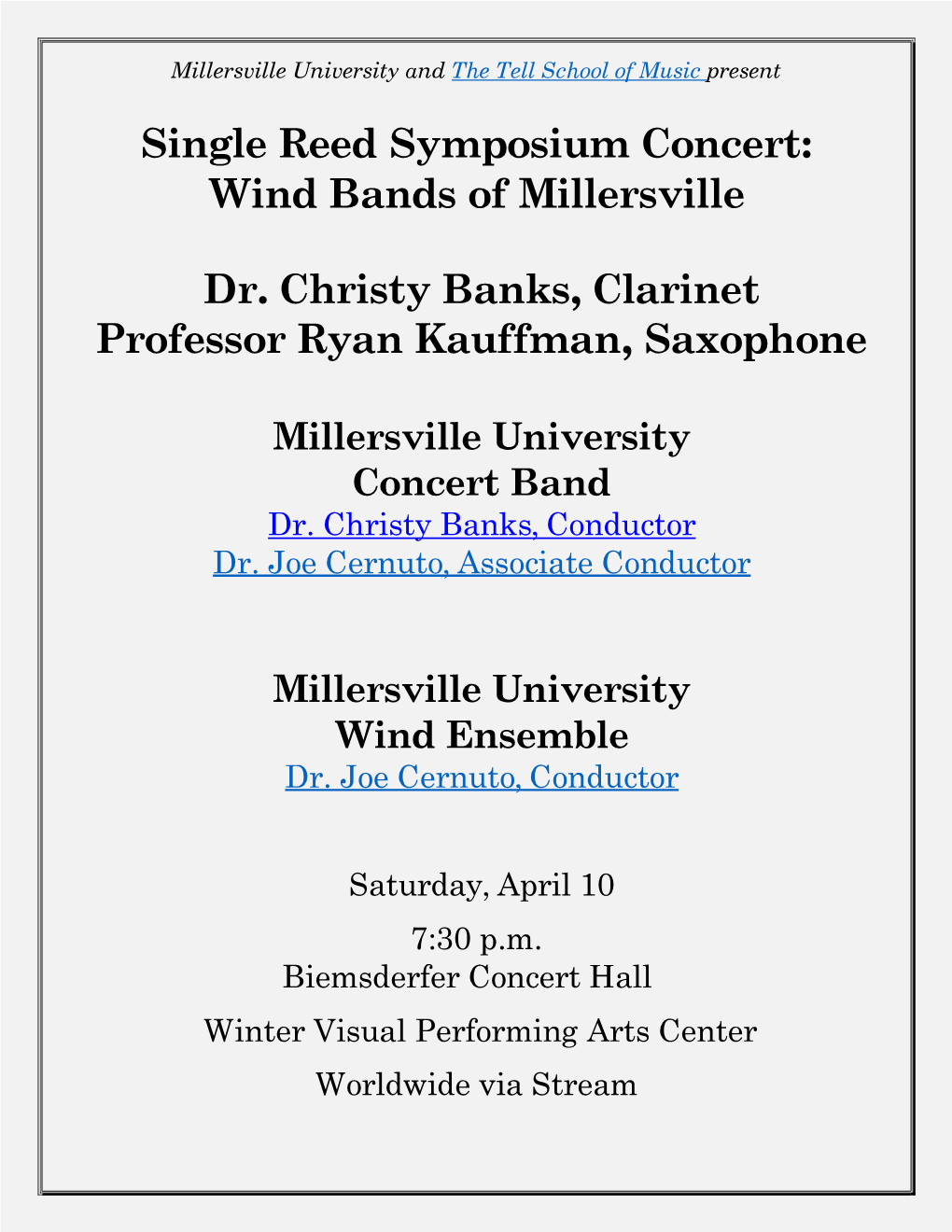 Single Reed Symposium Concert: Wind Bands of Millersville