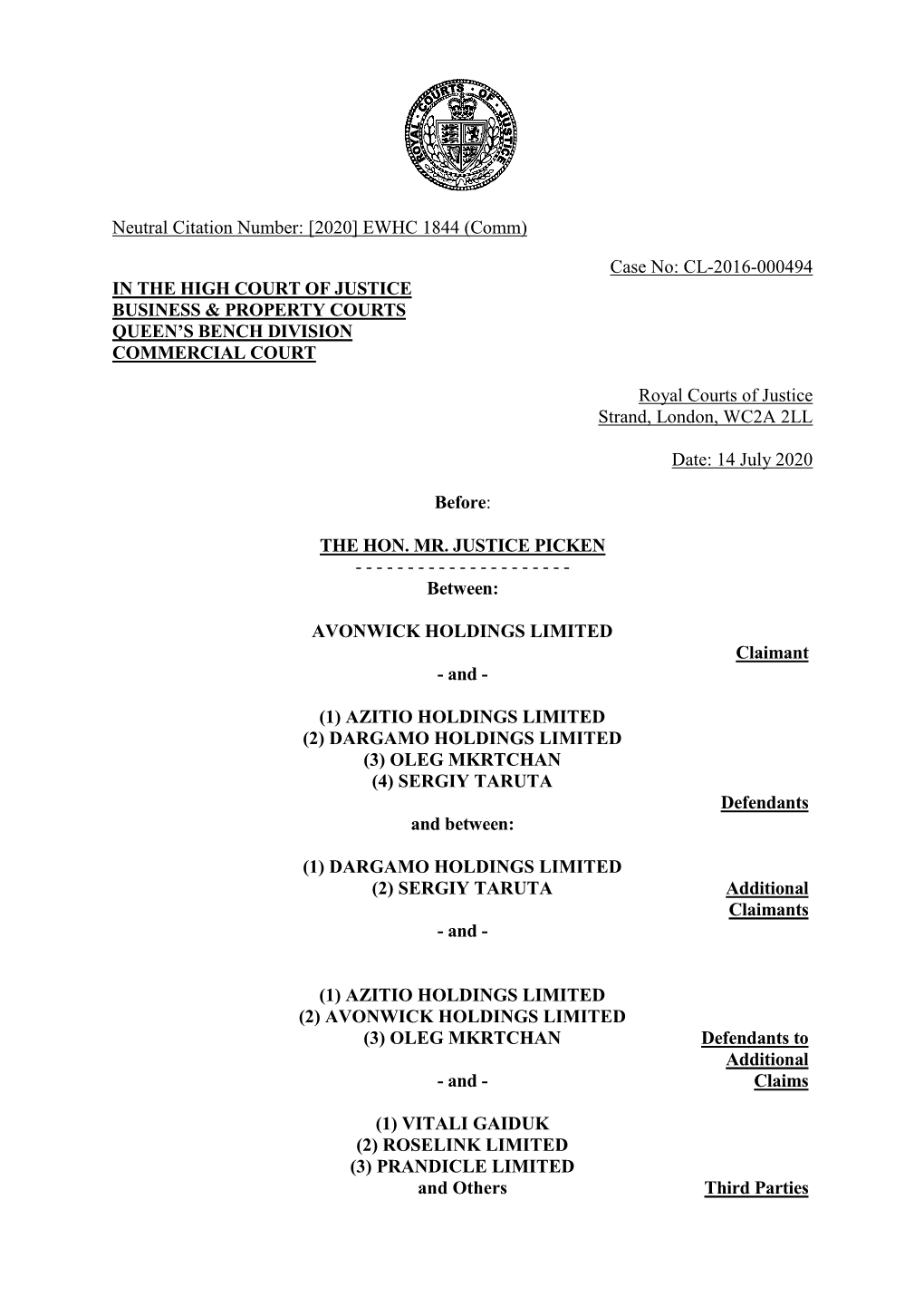 High Court Judgment Template