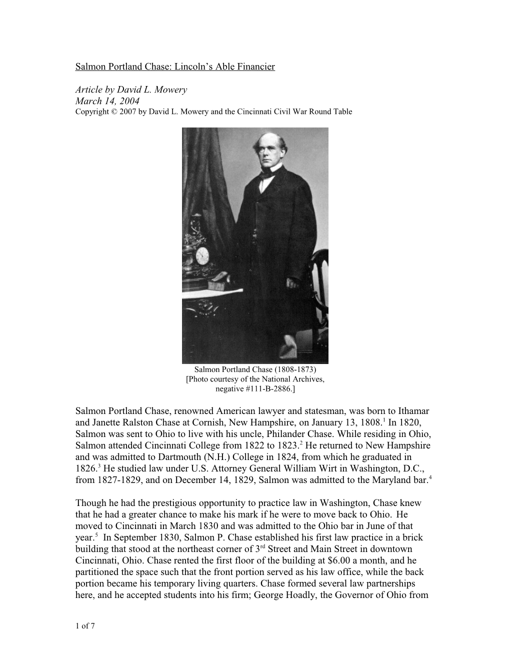 Salmon P Chase Article