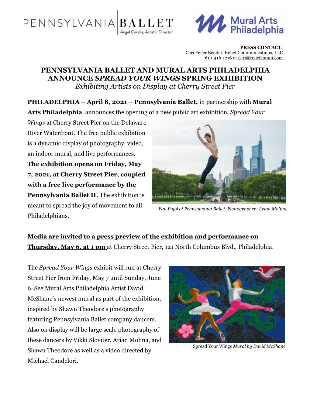 PENNSYLVANIA BALLET and MURAL ARTS PHILADELPHIA ANNOUNCE SPREAD YOUR WINGS SPRING EXHIBITION Exhibiting Artists on Display at Cherry Street Pier