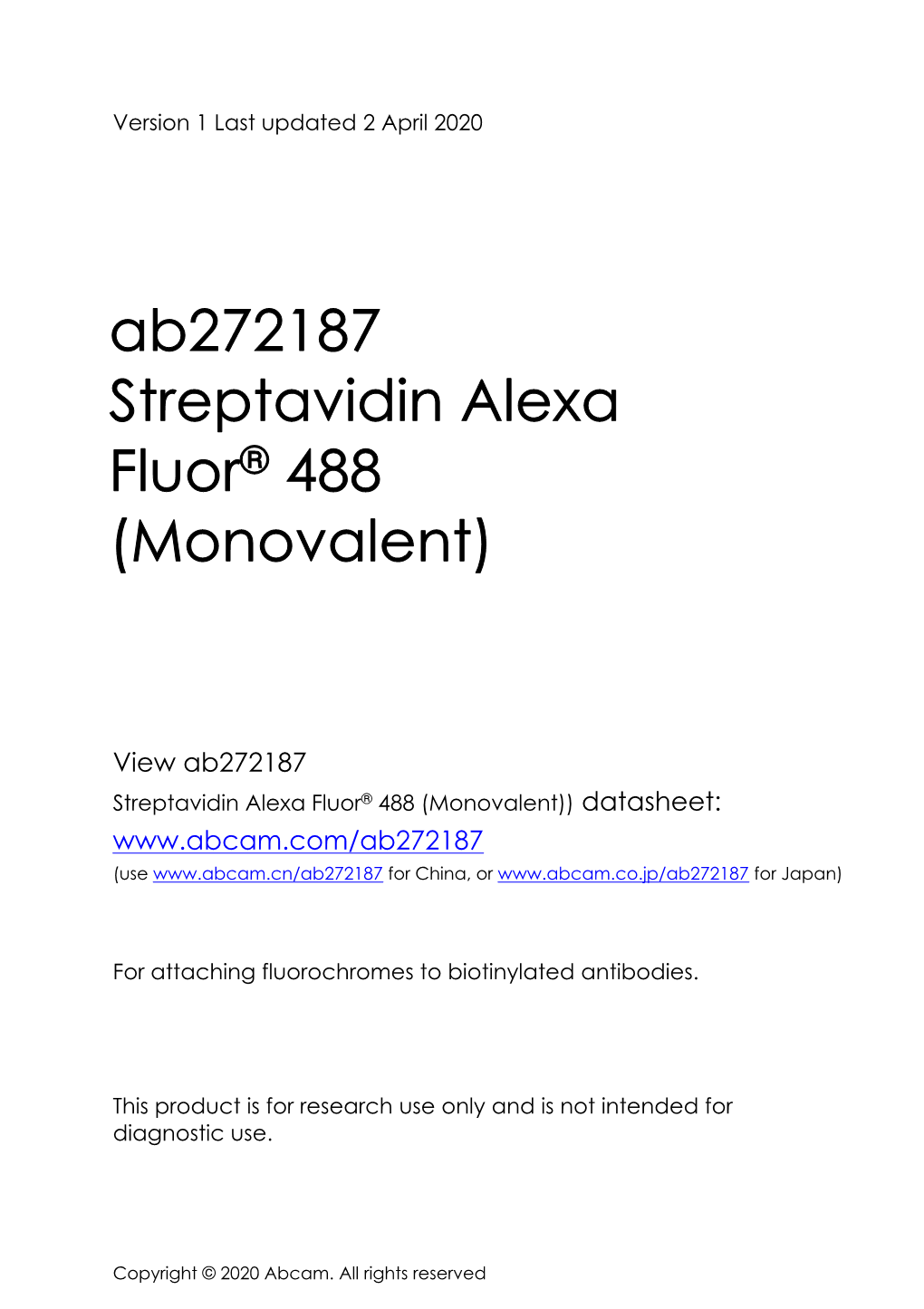 Ab272187 Streptavidin Alexa Fluor® 488 (Monovalent)