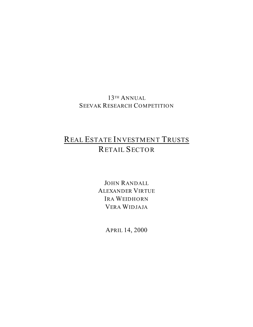 Real Estate Investment Trusts Retail Sector April