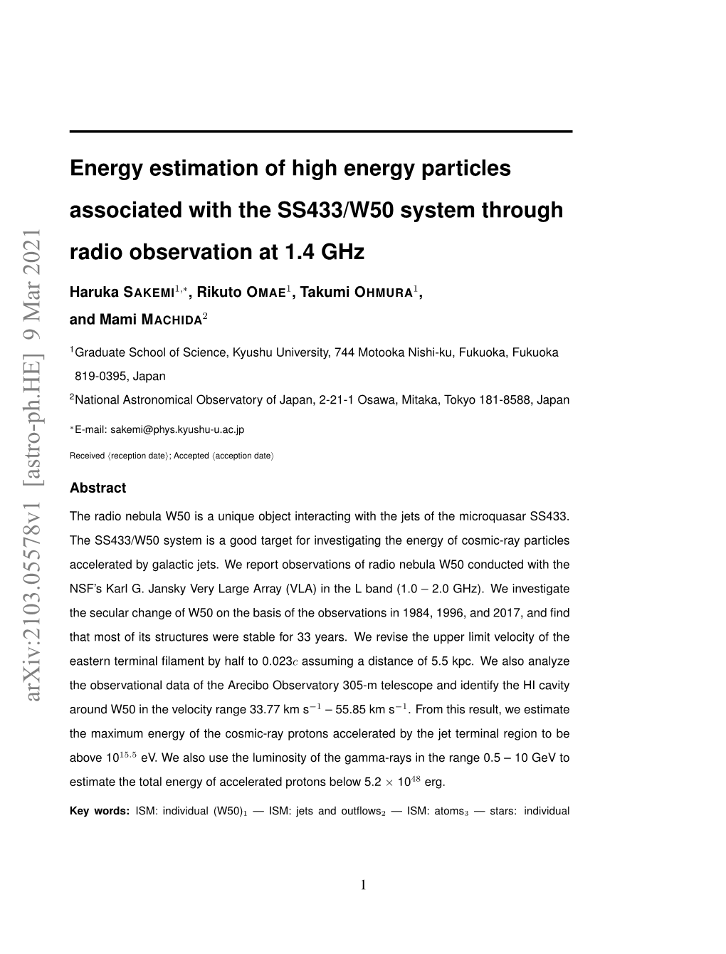 Energy Estimation of High Energy Particles Associated with the SS433/W50 System Through Radio Observation at 1.4 Ghz