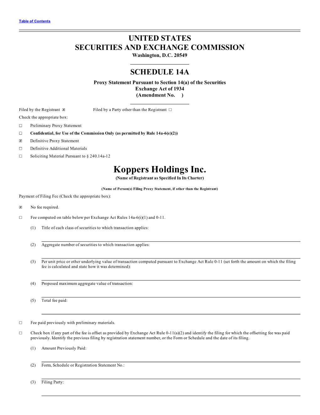 Koppers Holdings Inc. (Name of Registrant As Specified in Its Charter)