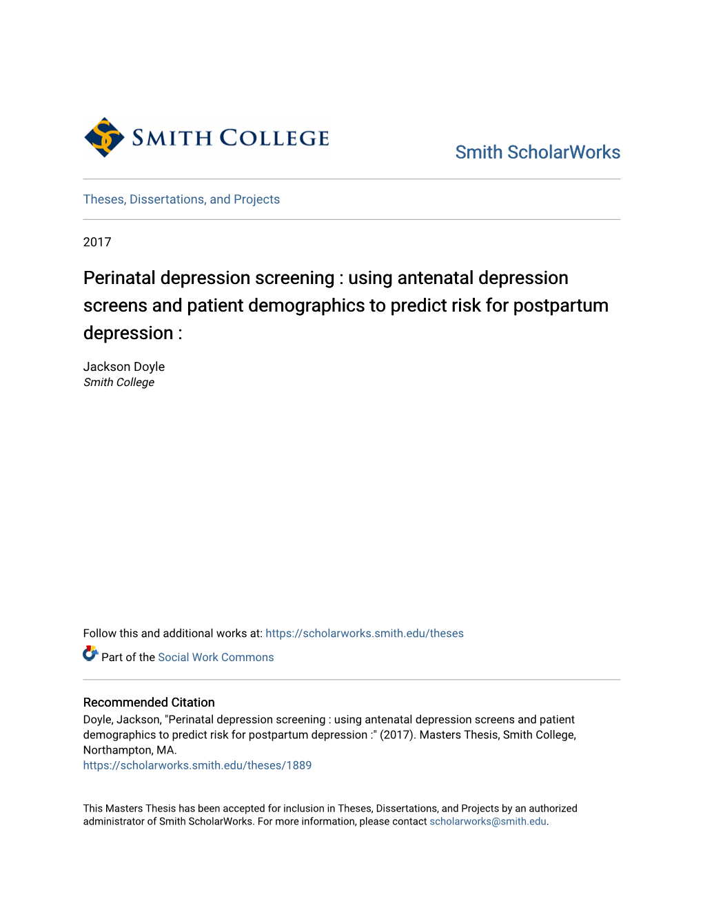 Using Antenatal Depression Screens and Patient Demographics to Predict Risk for Postpartum Depression