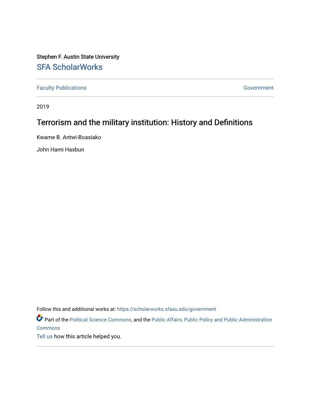 Terrorism and the Military Institution: History and Definitions