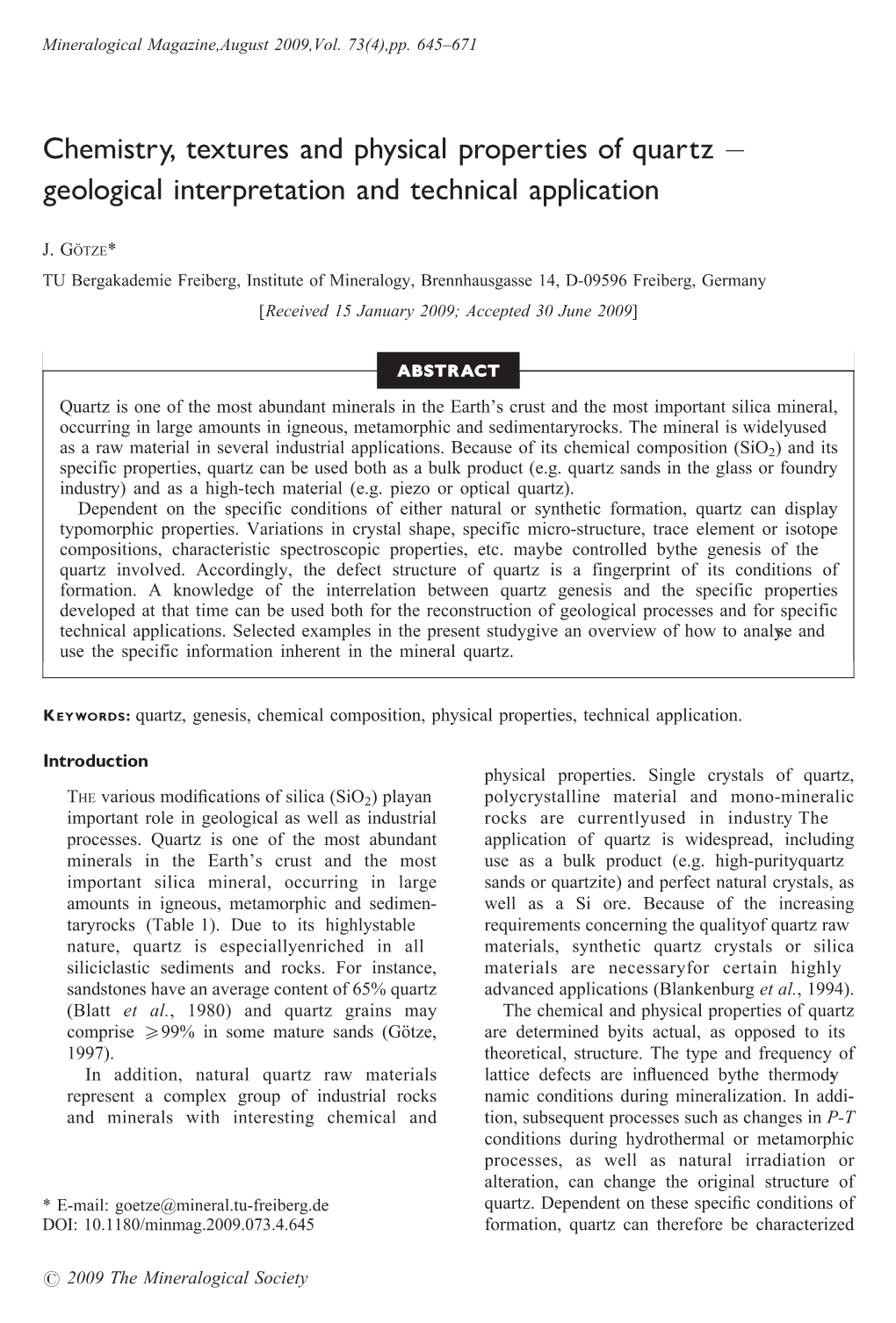 Chemistry, Textures and Physical Properties of Quartz А Geological