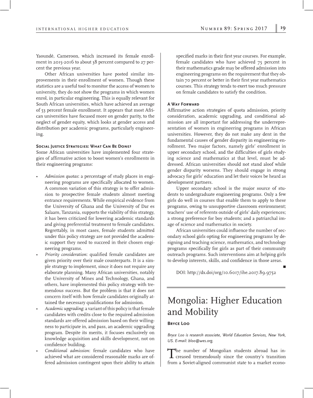 Mongolia: Higher Education and Mobility