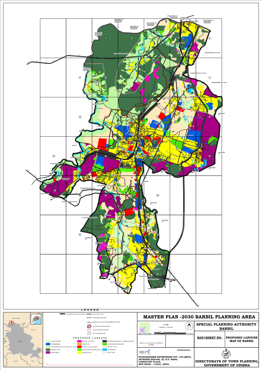 MASTER PLAN -2030 BARBIL PLANNING AREA # HIGH-VOLTAGE TRANSMISSION LINE 1:15,000 MUNICIPAL BOUNDARY SPECIAL PLANNING AUTHORITY 25 1 Centimeter = 150 Meters