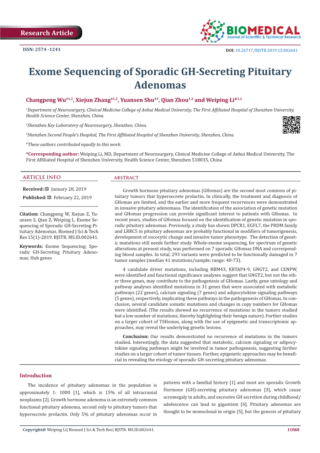 Exome Sequencing of Sporadic GH-Secreting Pituitary Adenomas