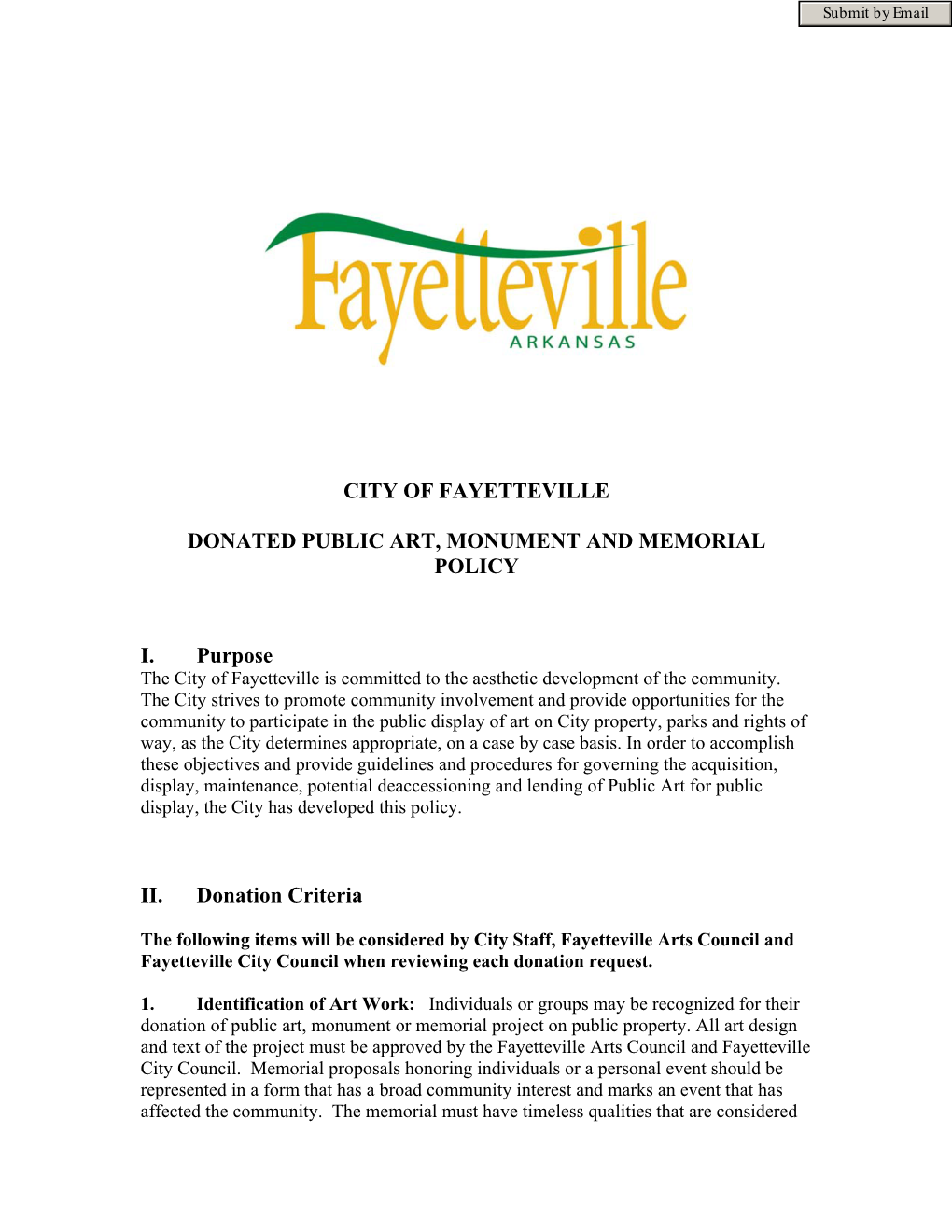 City of Fayetteville Donated Public Art, Monument And