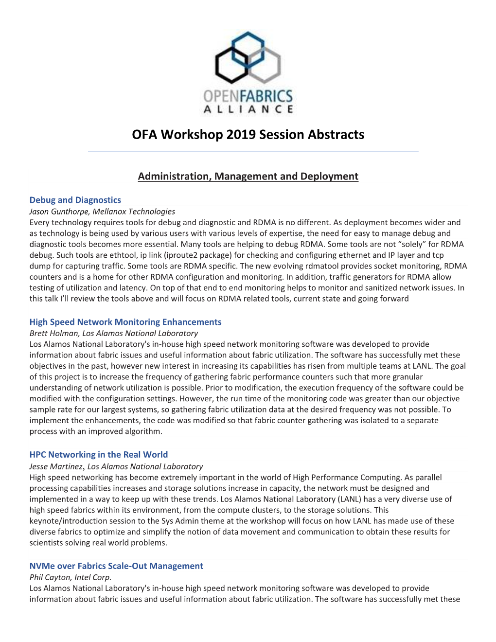 OFA Workshop 2019 Session Abstracts