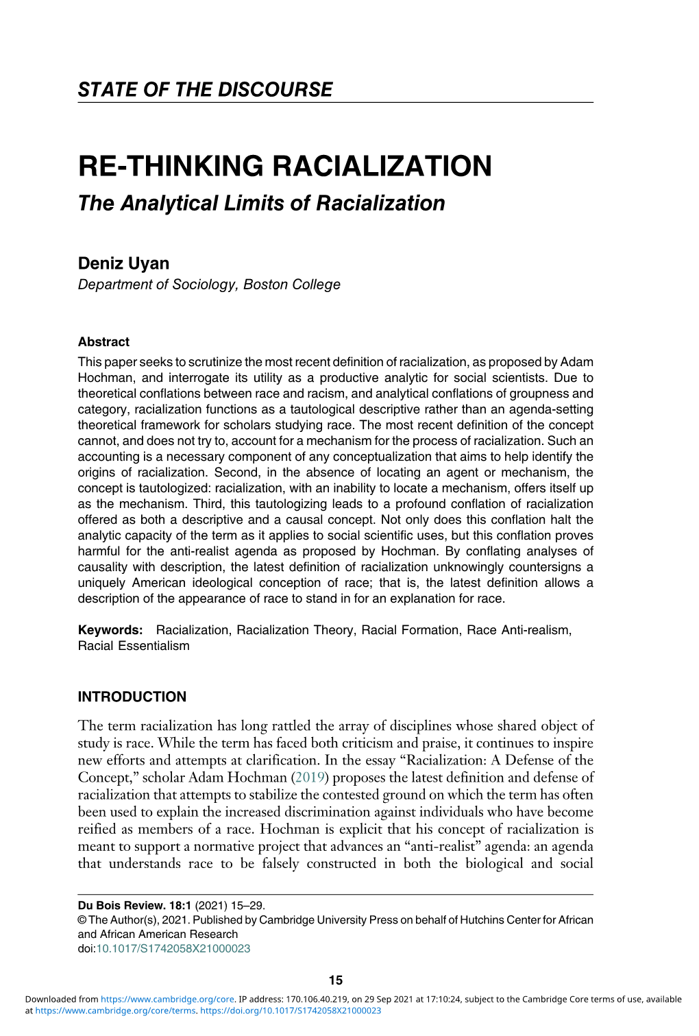 RE-THINKING RACIALIZATION the Analytical Limits of Racialization