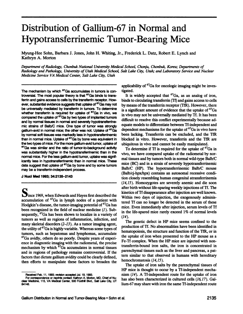 Distribution of Gallium-67 in Normal and Hypotransferrinemic Tumor-Bearing Mice