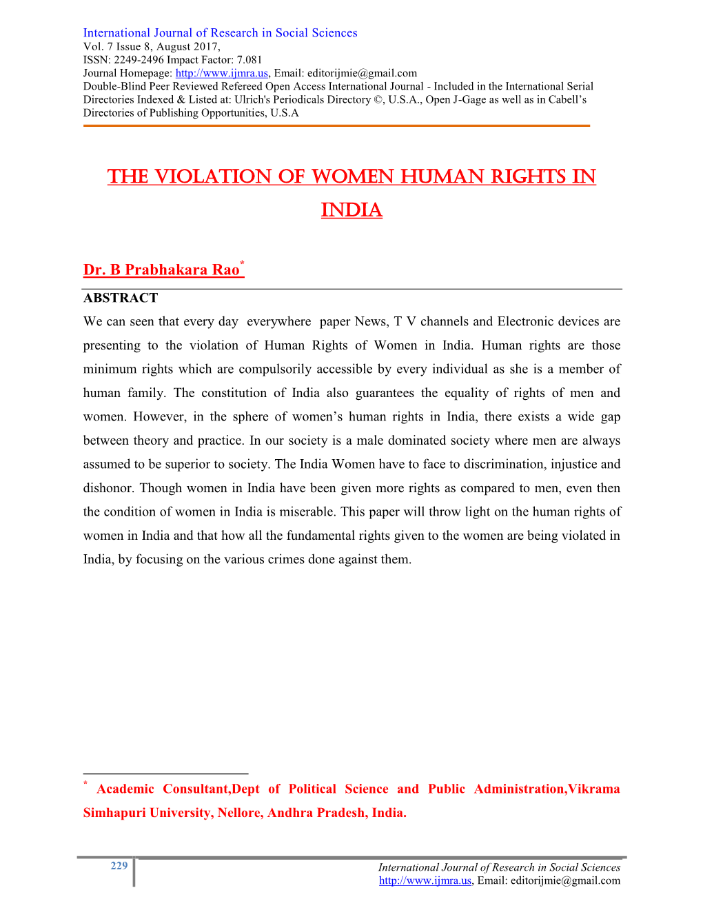The Violation of Women Human Rights in India