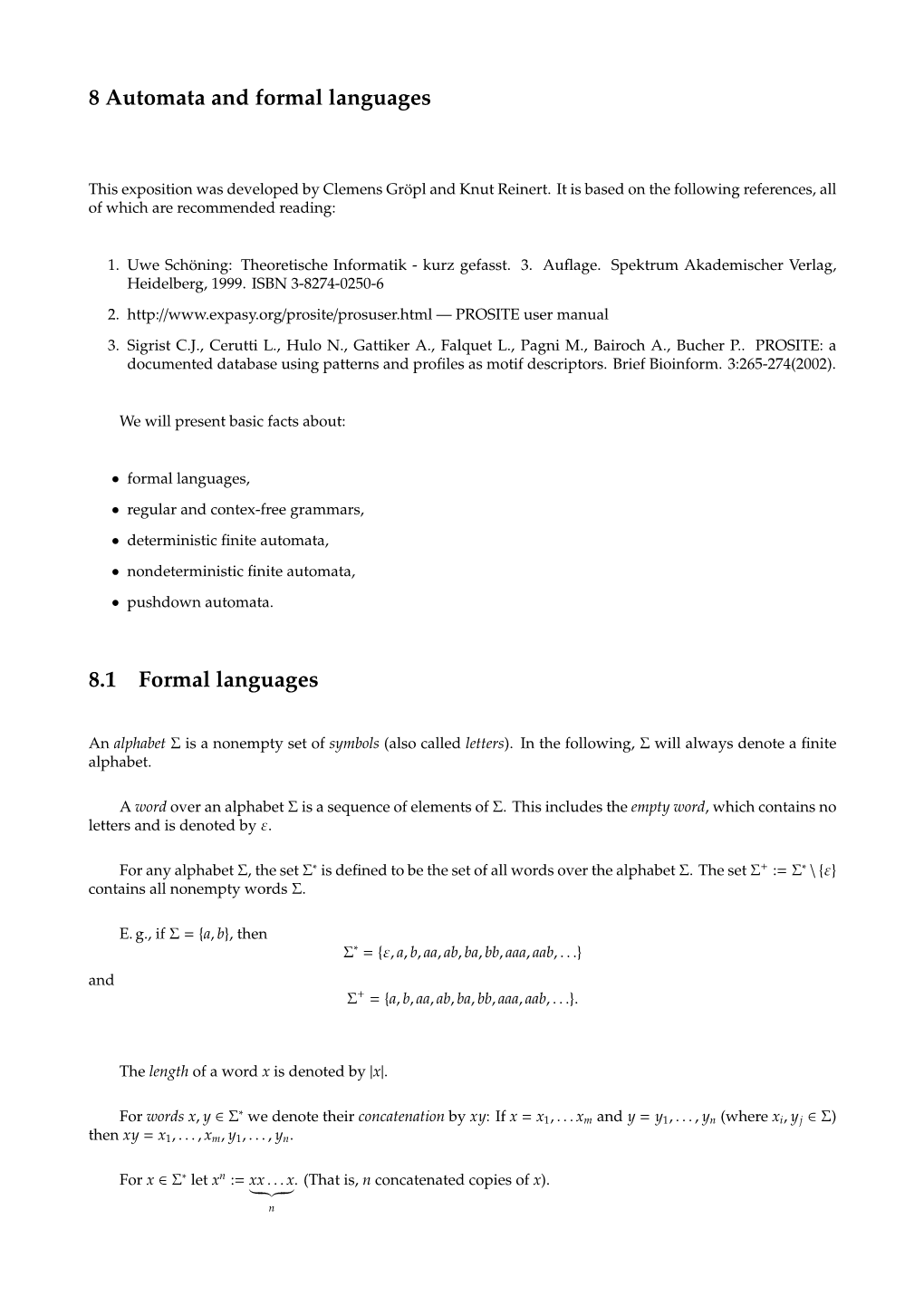 8 Automata and Formal Languages 8.1 Formal Languages