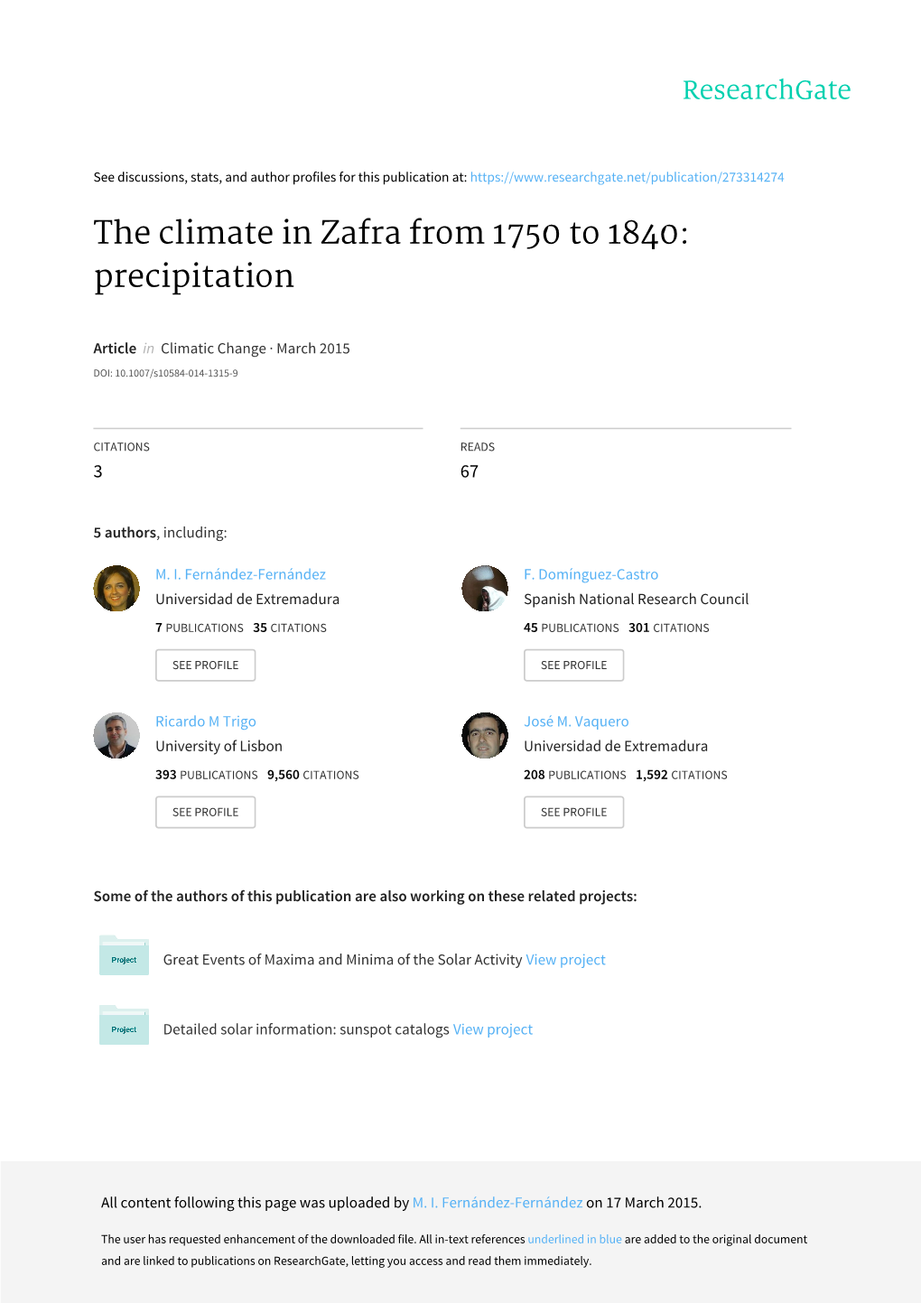 The Climate in Zafra from 1750 to 1840: Precipitation