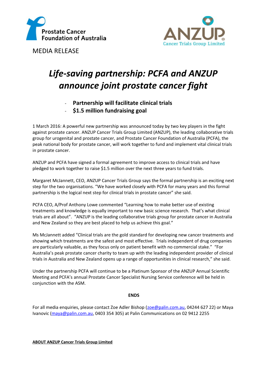 Life-Saving Partnership: PCFA and ANZUP Announce Joint Prostate Cancer Fight