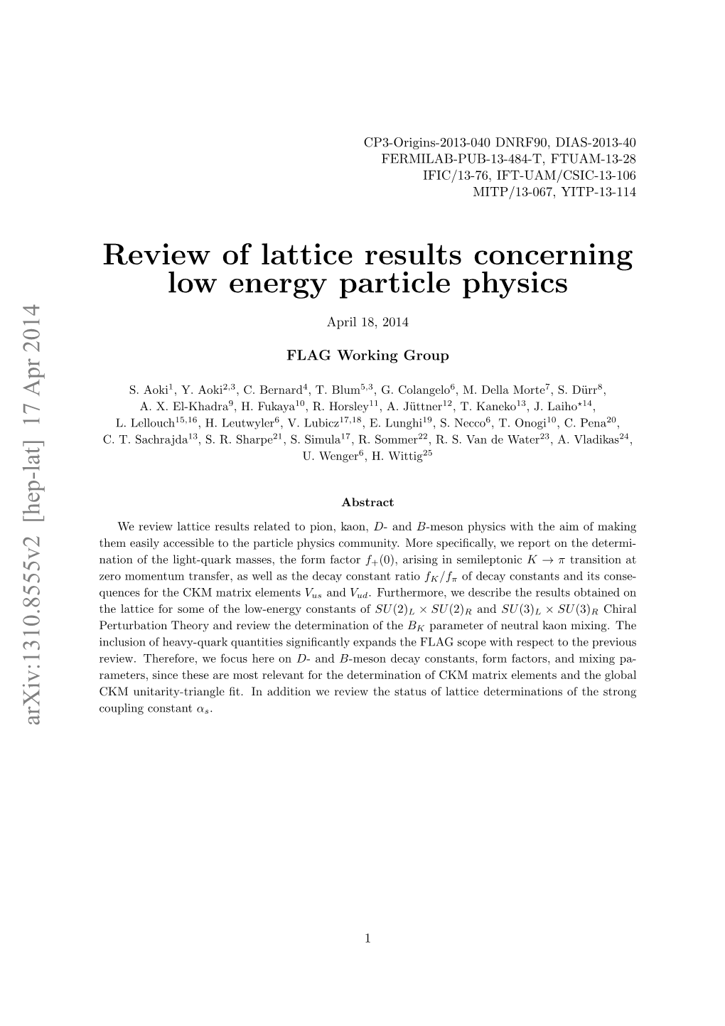 Review of Lattice Results Concerning Low Energy Particle Physics, Eur.Phys.J