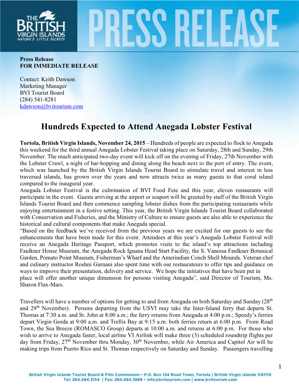 Hundreds Expected to Attend Anegada Lobster Festival