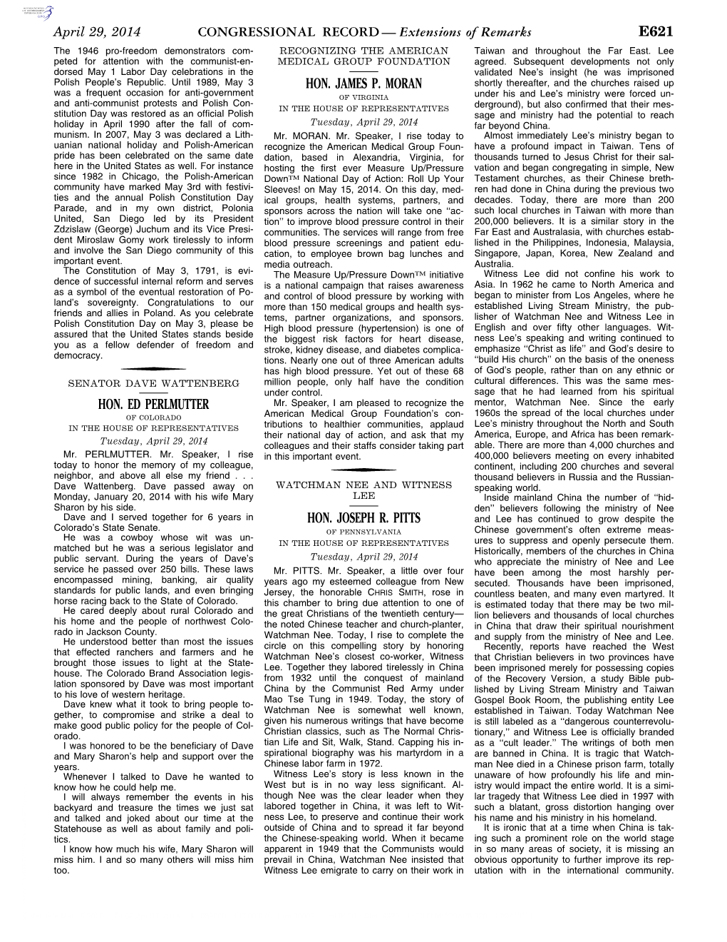 CONGRESSIONAL RECORD — Extensions of Remarks E621 the 1946 Pro-Freedom Demonstrators Com- RECOGNIZING the AMERICAN Taiwan and Throughout the Far East