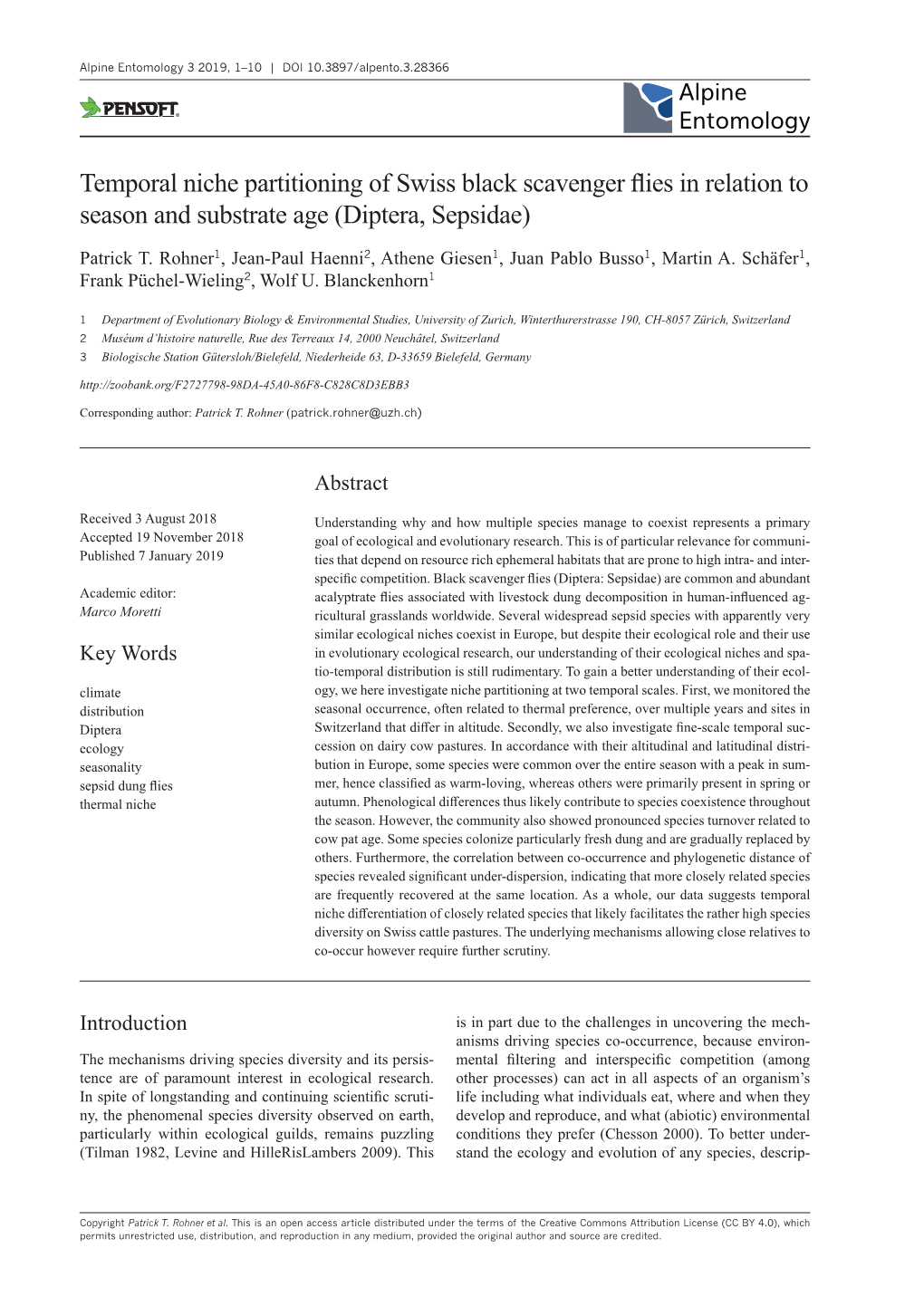 ﻿Temporal Niche Partitioning of Swiss Black Scavenger Flies in Relation To