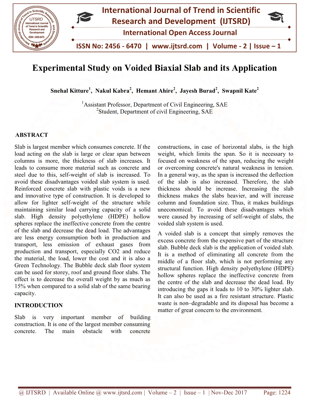 International Research Experimental Study on Voided Bi International Journal of Trend in Scientific Research and Development (I