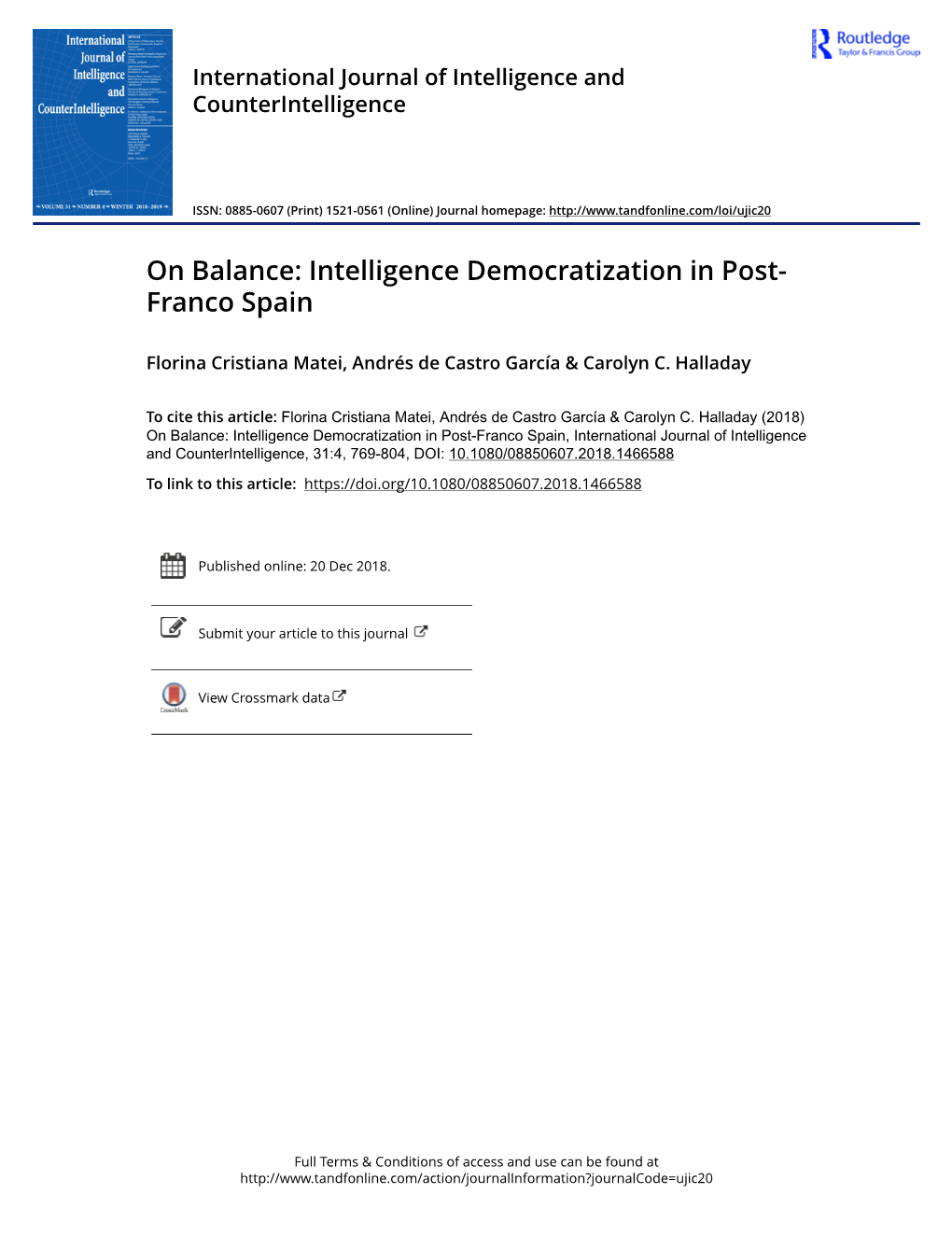 Intelligence Democratization in Post- Franco Spain