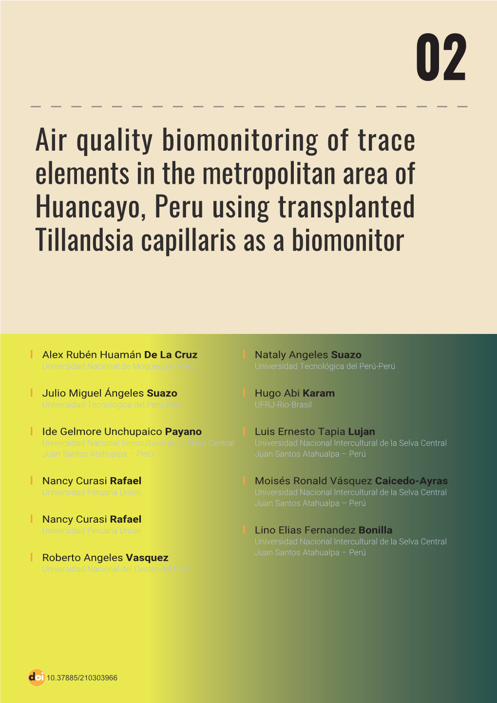 Air Quality Biomonitoring of Trace Elements in the Metropolitan Area of Huancayo, Peru Using Transplanted Tillandsia Capillaris As a Biomonitor
