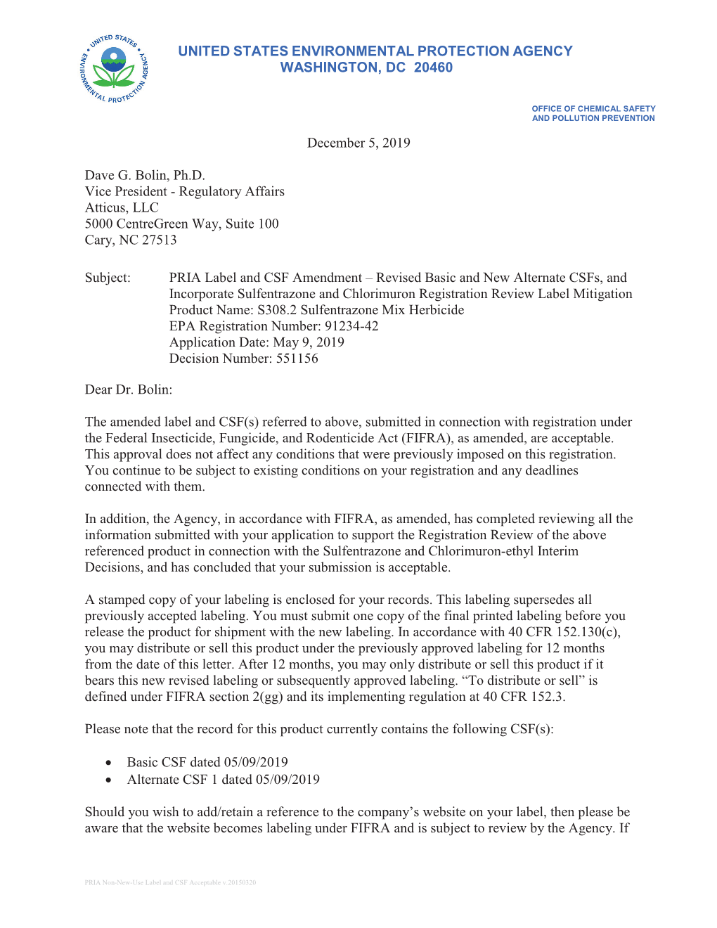 US EPA, Pesticide Product Label, S308.2 SULFENTRAZONE MIX