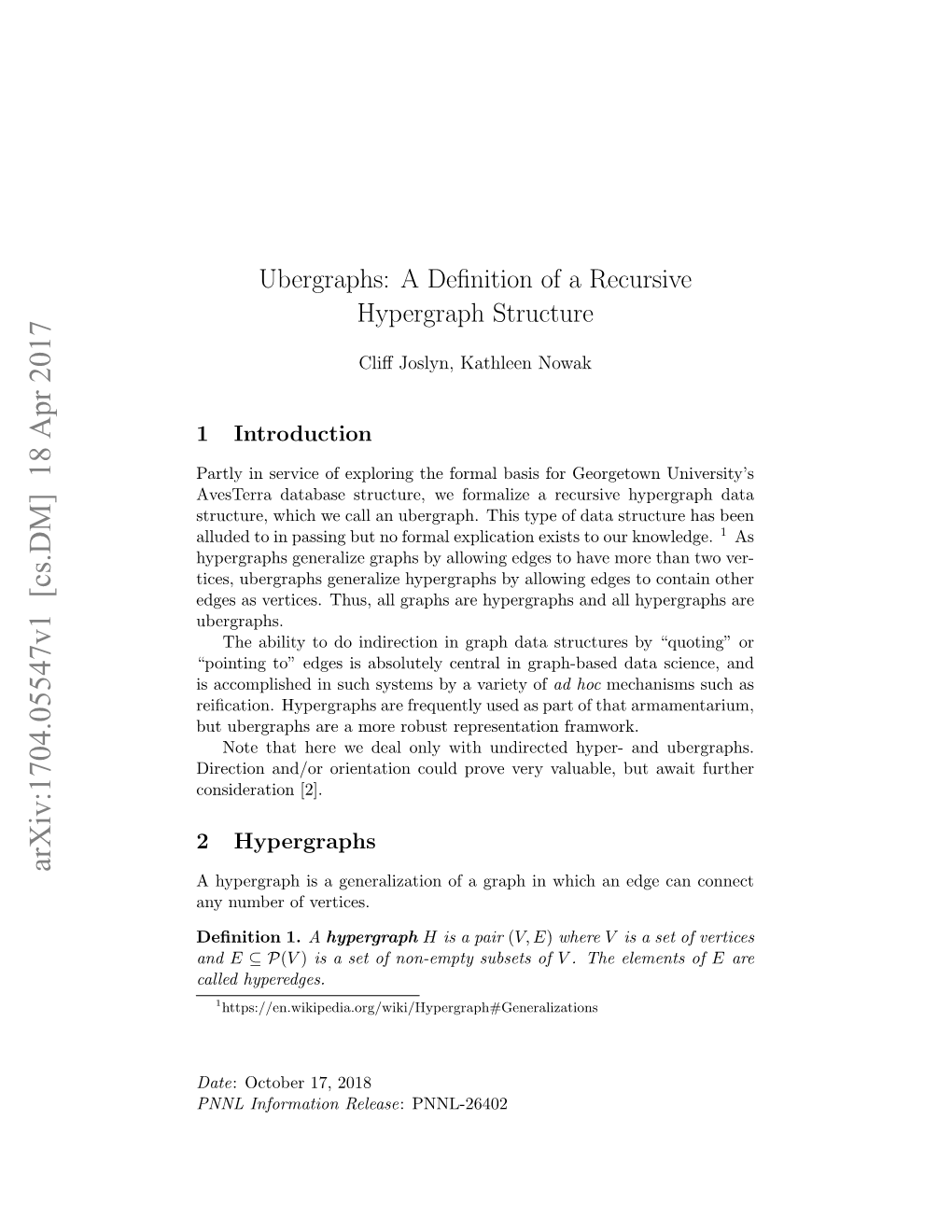 Ubergraphs: a Definition of a Recursive Hypergraph Structure