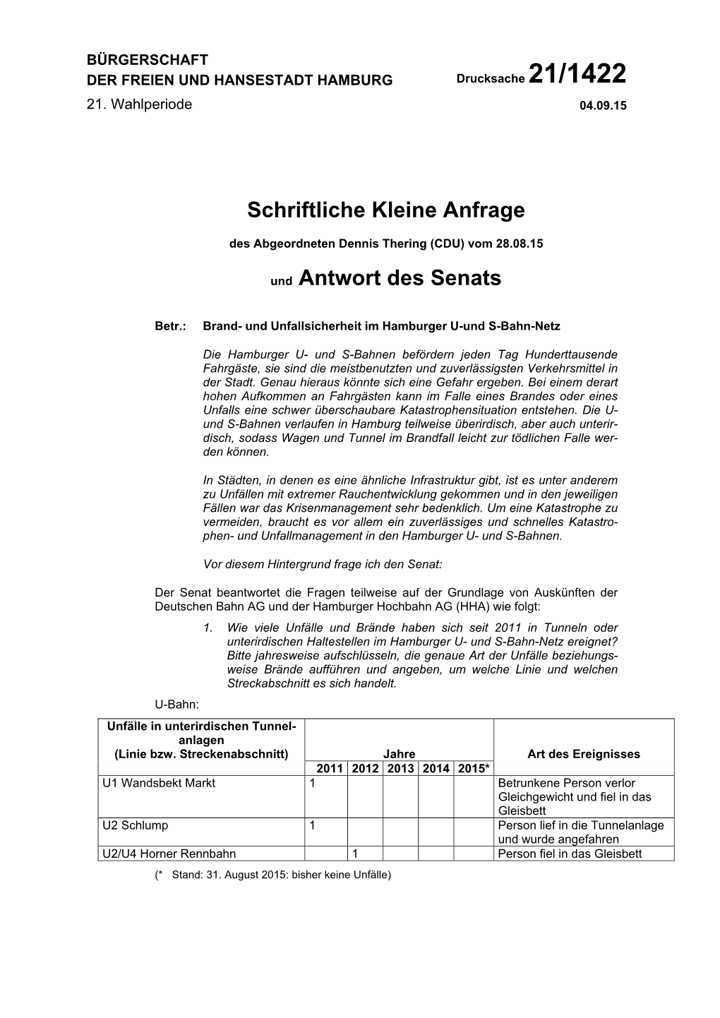 Schriftliche Kleine Anfrage Und Antwort Des Senats