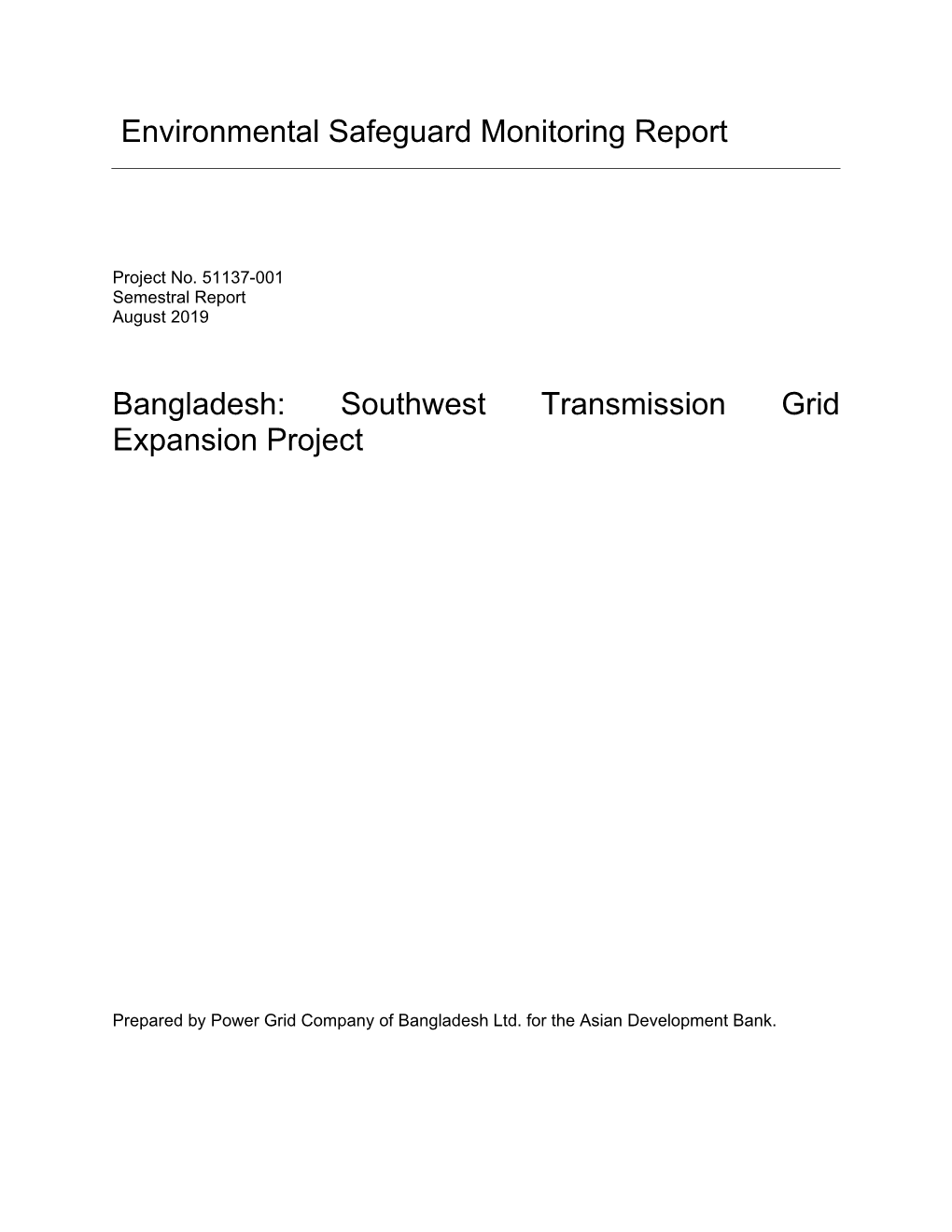 Environmental Safeguard Monitoring Report Bangladesh: Southwest