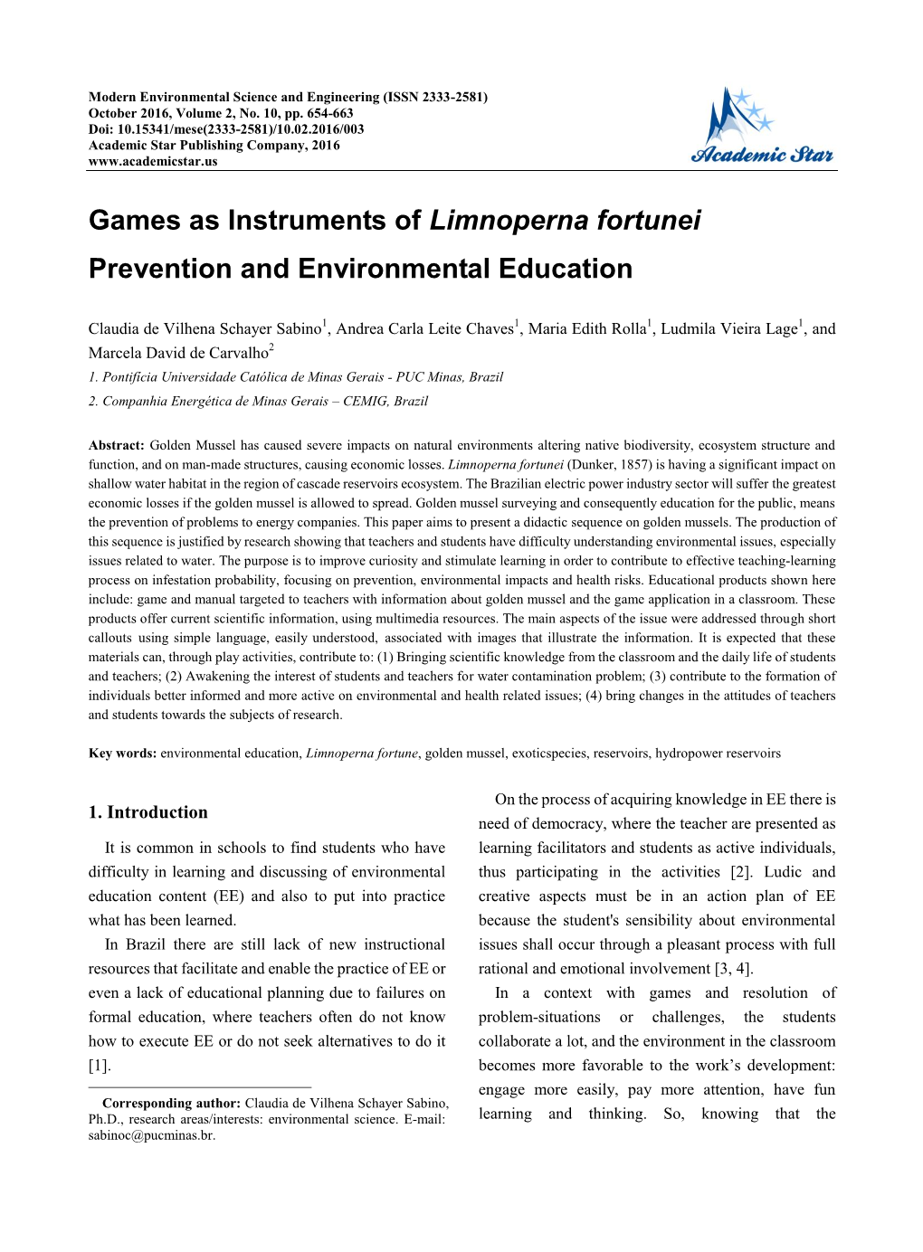 Games As Instruments of Limnoperna Fortunei Prevention and Environmental Education