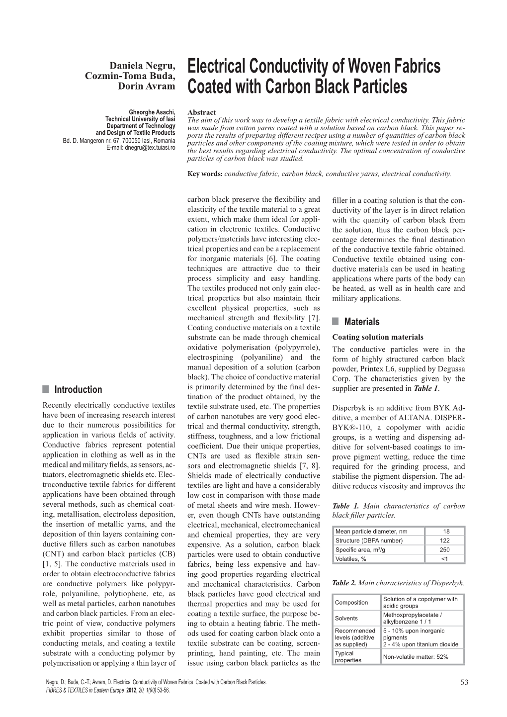 Electrical Conductivity of Woven Fabrics Coated with Carbon Black Particles