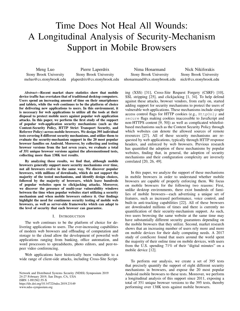 Time Does Not Heal All Wounds: a Longitudinal Analysis of Security-Mechanism Support in Mobile Browsers