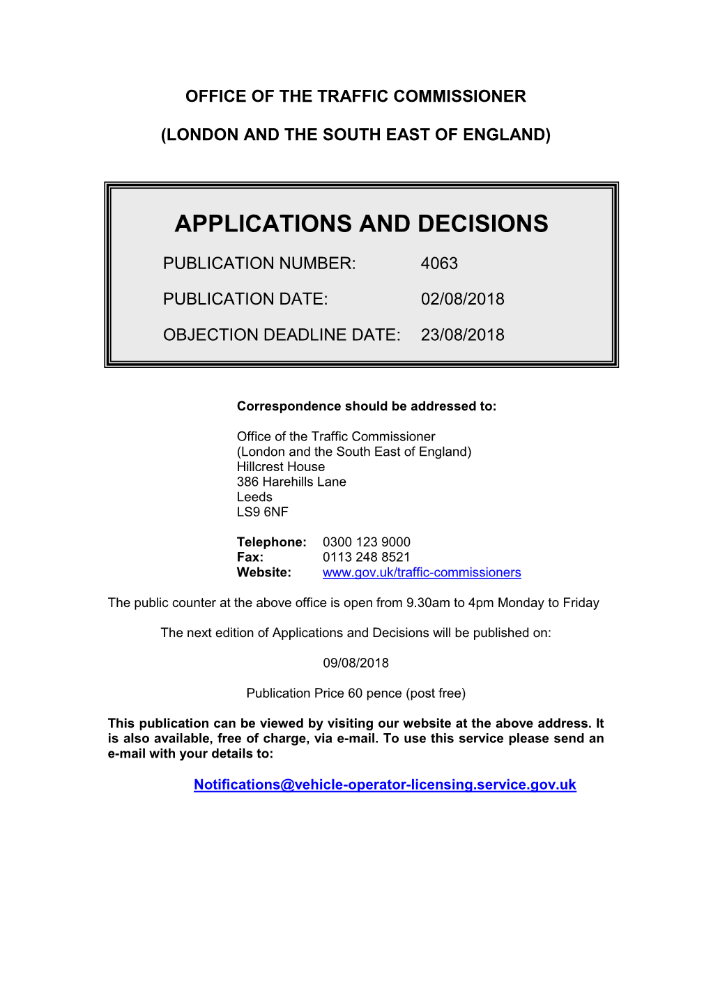 Applications and Decisions for London and the South East of England