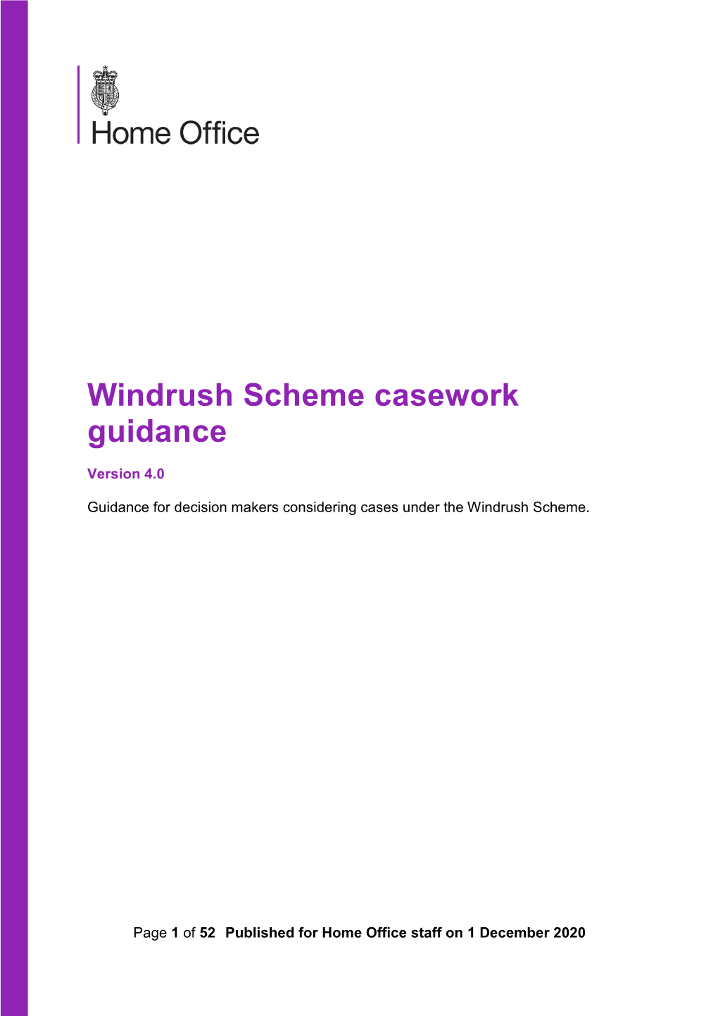 Windrush Scheme Casework Guidance