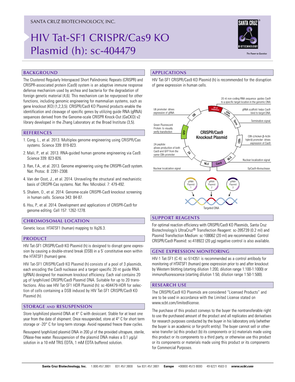 HIV Tat-SF1 CRISPR/Cas9 KO Plasmid (H): Sc-404479