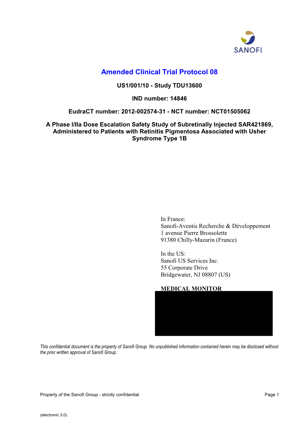 Amended Clinical Trial Protocol 08 US1/001/10 - Study TDU13600