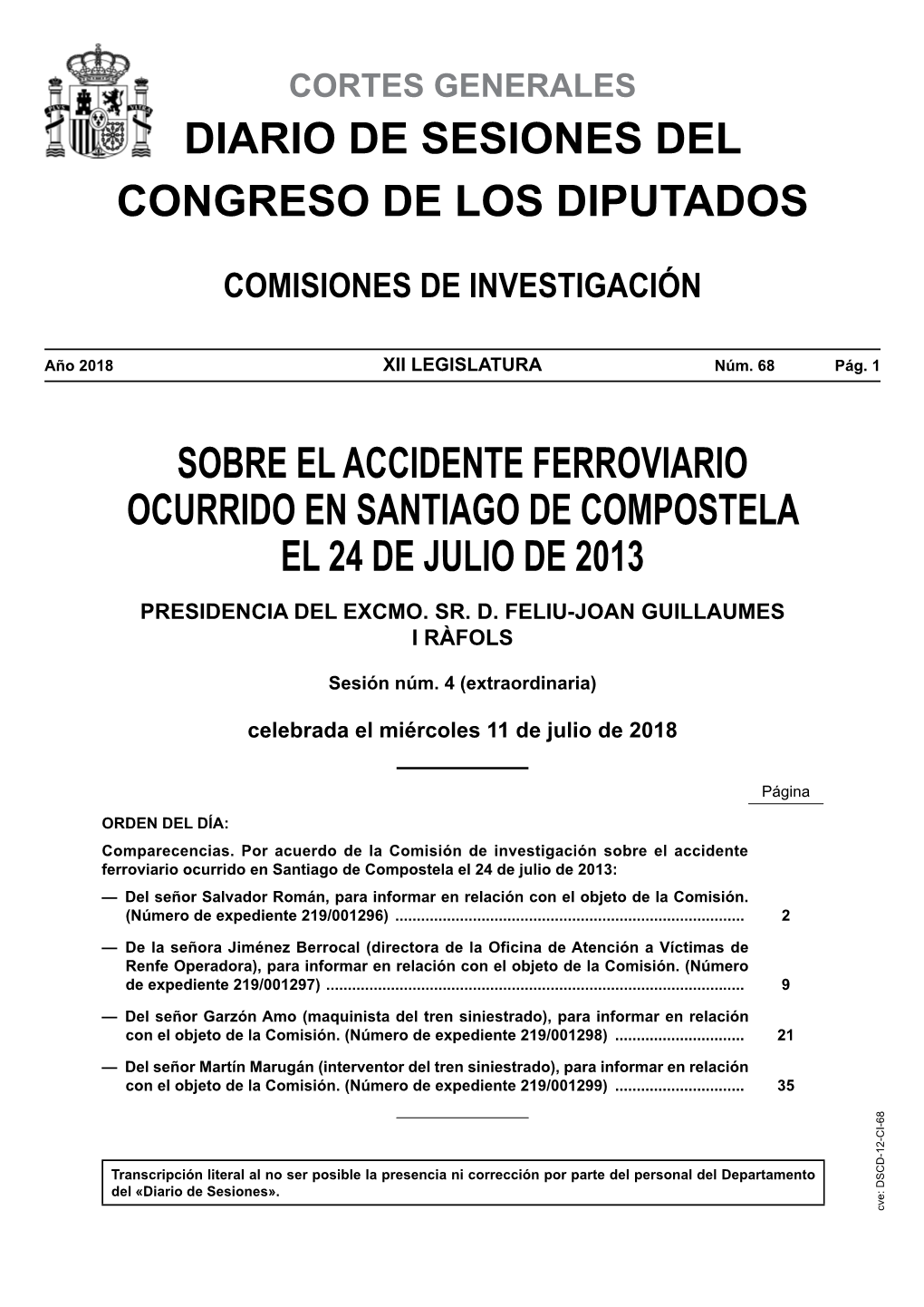 Diario De Sesiones De La Comisión De Investigación Sobre El Accidente