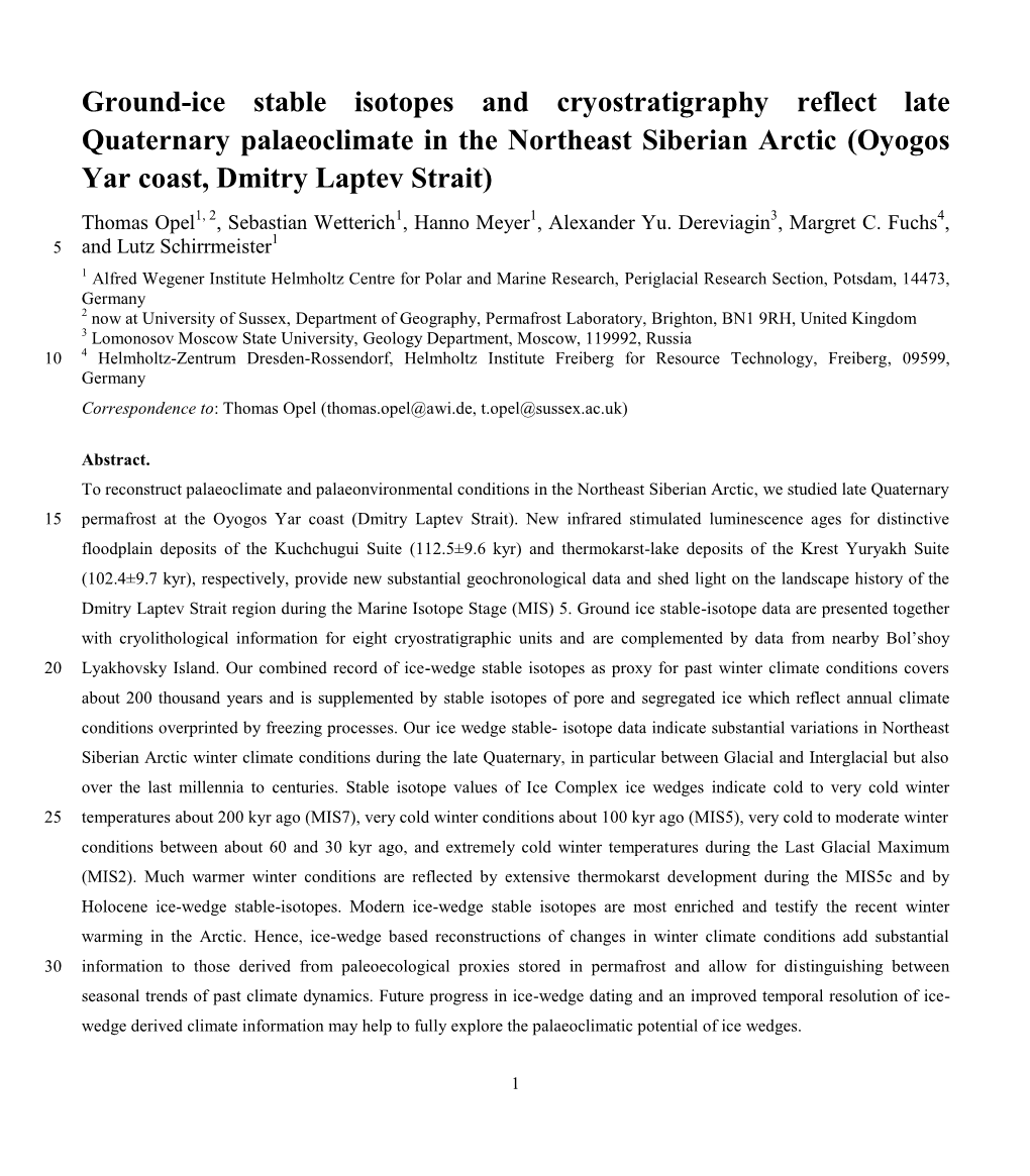 Ground-Ice Stable Isotopes and Cryostratigraphy Reflect Late