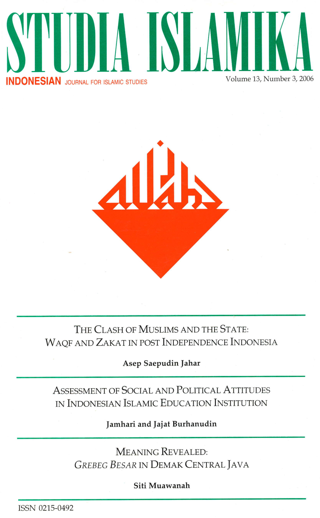 $TI]Ilia I$Iailiii(A Volume 13, Number 3,2006 INDONESIAN Rounr,Rnl for Tslamlc Srudtes